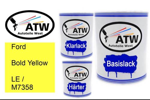 Ford, Bold Yellow, LE / M7358: 1L Lackdose + 1L Klarlack + 500ml Härter - Set, von ATW Autoteile West.